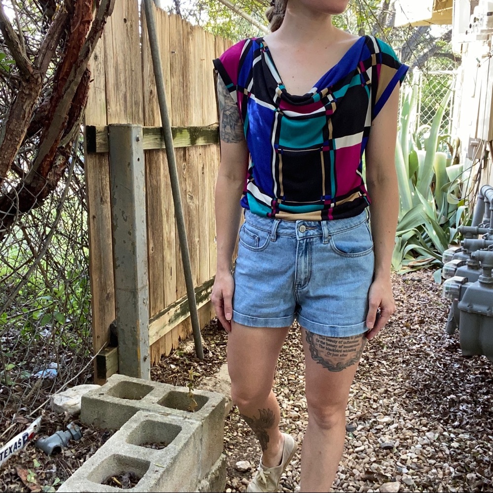 90s vintage geometric cowl neck top